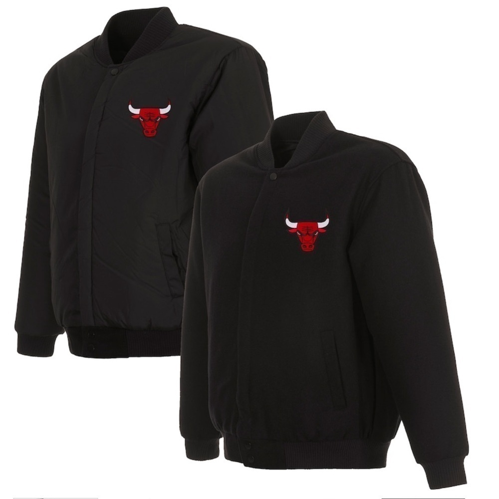 Chicago Bulls JH Design Reversible Embroidered Wool Full-Snap Jacket - Black